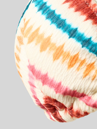 Produktfoto, Bikini mit wattierten Cups und seitlicher Schnürung von Banana Moon im bunten Zickzack-Muster, Material-Mix mit Stretch-Anteil, Detailaufnahme