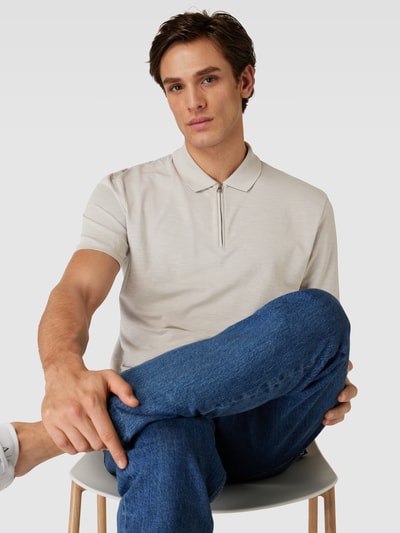 HUGO Poloshirt met korte ritssluiting, model 'Dekok' Steengrijs - 3