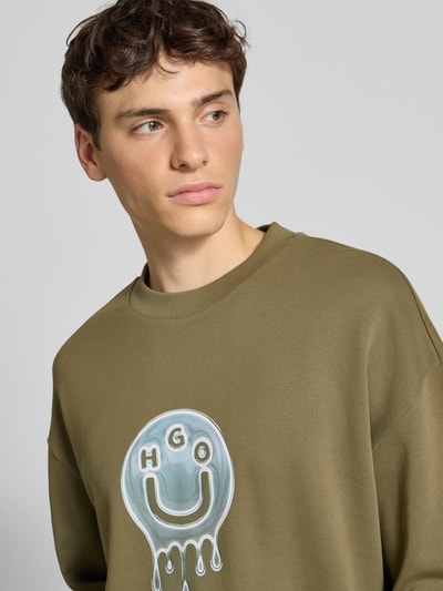 Hugo Blue Loose fit sweatshirt van puur katoen, model 'NEWIREX' Olijfgroen - 3