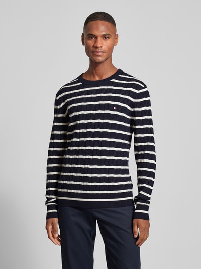 Tommy Hilfiger Sweter z dzianiny z prążkowanymi wykończeniami Granatowy 4