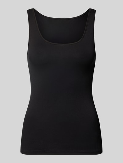 Produktfoto, schwarzes Top aus Modal-Elasthan-Mix Modell 'PURE' von Mey, eng anliegend, U-Ausschnitt, glatte Textur