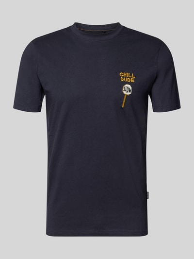 Productfoto, Regular Fit T-shirt met statement-stitching model 'Kameron' van Blend, katoen, ronde hals, donkerblauw, maat M ruglengte 69 cm