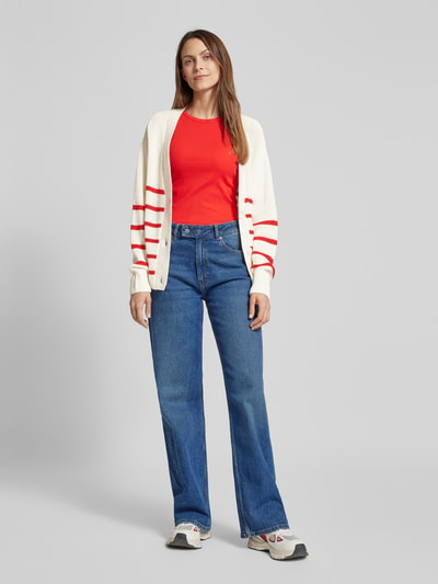 Tom Tailor Denim Relaxed Fit Strickjacke aus Baumwoll-Mix mit V-Ausschnitt Offwhite 1