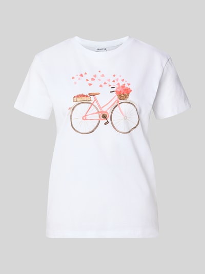 Produktfoto, T-shirt met motiefprint en ronde hals van Jake*s Casual, puur katoen, regular fit, motiefprint met fiets en hartjes, ruglengte maat S 57 cm