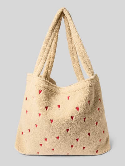 STUDIO NOOS Shopper aus Teddyfell mit Stitchings Modell 'Ecru Teddy Hearts' Sand 4