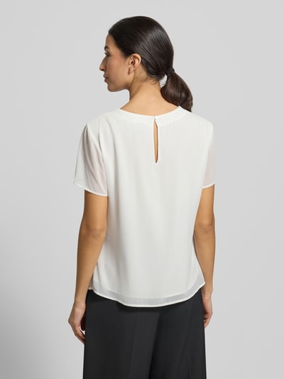 Vrouwenmodel draagt Regular Fit Blusenshirt met semitransparante mouwen van s.Oliver BLACK LABEL, uni, chiffon, achterkant volledige lichaamsweergave.
