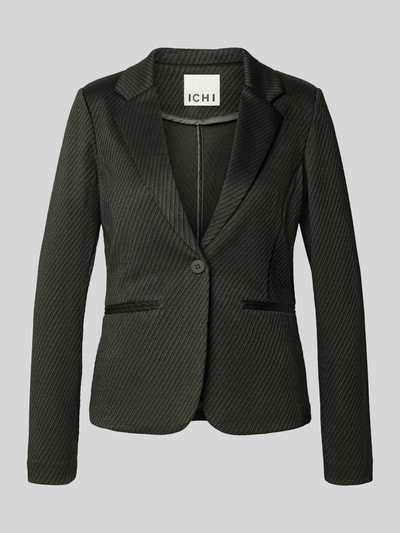 Produktfoto, schwarzer Slim Fit Blazer mit Viskose-Anteil Modell 'KATE' von ICHI, Strukturstreifen, Reverskragen, 1-Knopfverschluss, Paspeltaschen
