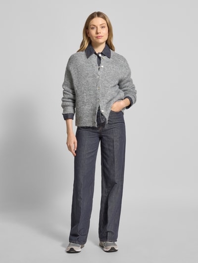 ICHI Relaxed fit gebreid jack met wol, model 'Bela' Lichtgrijs - 1