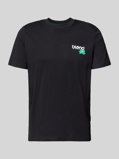 Produktfoto, Regular Fit T-Shirt mit Logo-Print Modell 'Kenan' von Blend, schwarze Reine Baumwolle, Rundhalsausschnitt, Rückenlänge 67 cm, Größe M