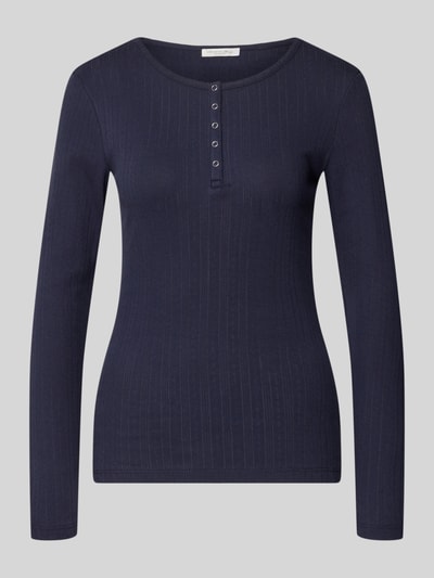 Produktfoto, Longsleeve mit Rundhalsausschnitt und Knopfleiste von Christian Berg Woman in Dunkelblau, reine Baumwolle, Slim Fit, dezente Struktur