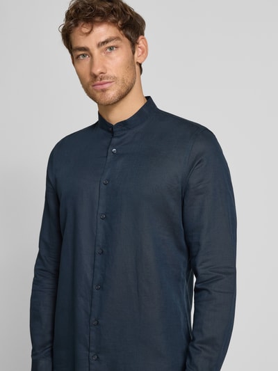 Jake*s Slim Fit Freizeithemd aus Leinen-Baumwoll-Mix Marine 3