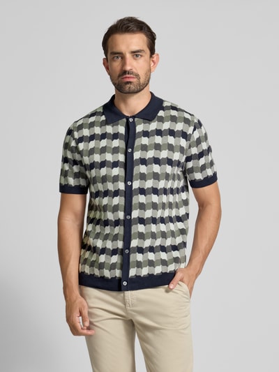 Christian Berg Men Regular Fit Poloshirt mit durchgehender Knopfleiste Metallic Gruen 4