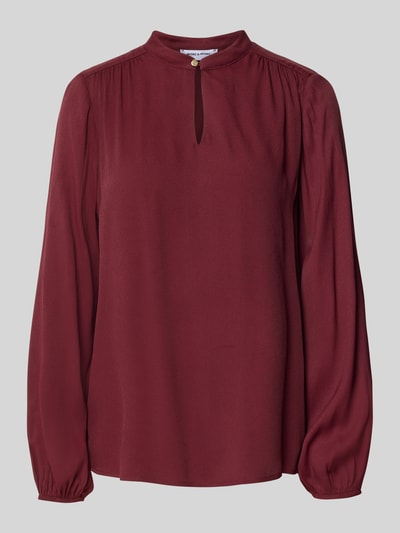 Productfoto, Regular Fit Bluse aus Viskose met sleutelgat-halslijn van MORE & MORE, effen bordeauxrood, knoopsluiting, damesblouse, ruglengte 64 cm, mouwlengte 65 cm