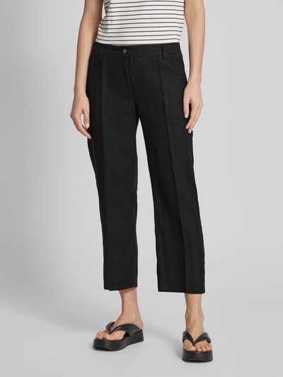 MAC Regular fit linnen broek met verkort model, model 'Nora' Zwart - 4