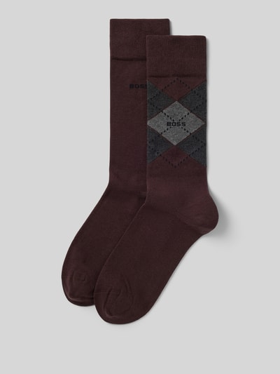 Produktfoto, bordowe skarpety z mieszanki bawełny z geometrycznym wzorem, Socken aus Baumwoll-Mix im 2er-Pack Modell 'ARGYLE' von BOSS, Herren skarpety