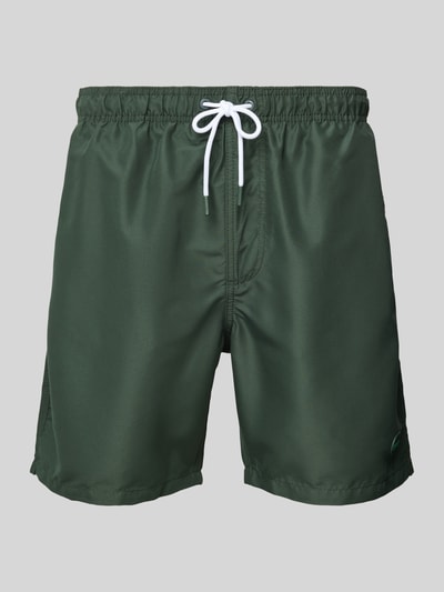 Shiwi Regular fit zwembroek met labelpatch, model 'Mike' Donkergroen - 1