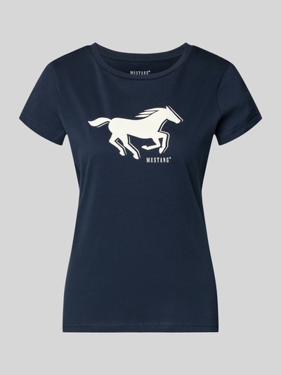 Mustang męski t-shirt o kroju regular fit z nadruk z logo model 'Loa' Czarny 2