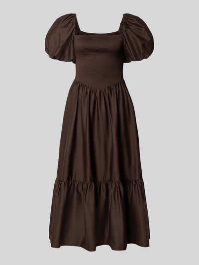 Produktfoto, Cocktailkleid mit Smok-Details und Puffärmeln von Jake*s Cocktail aus bawełna, Linia a, sukienka midi, prostokątny dekolt, marszczone elementy, bufiaste rękawy, długość tyłu w rozmiarze 36: 109 cm, szerokość w rozmiarze 36: 31 cm, długość rękawów w rozmiarze 36: 32 cm