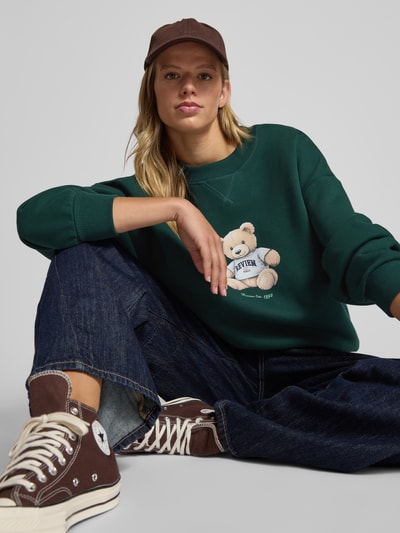 Review Oversized Sweatshirt mit Label-Print Dunkelgruen 3
