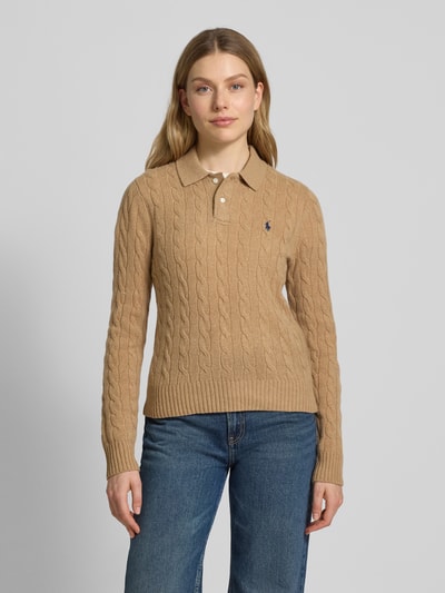 Polo Ralph Lauren Bluzka z długim rękawem o kroju slim fit z mieszanki wełny z domieszką kaszmiru Camel 4