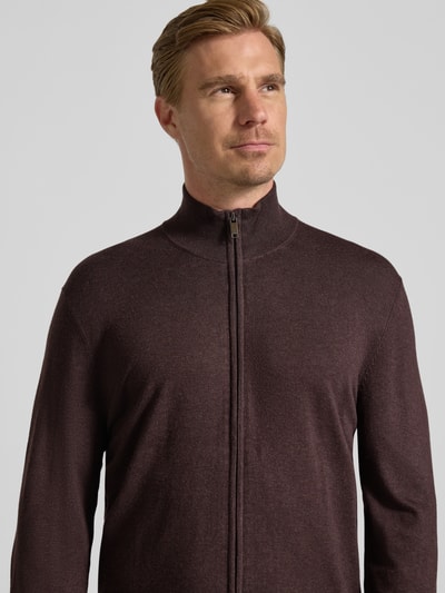 MCNEAL Slim fit gebreid jack van viscosemix met ritssluiting Chocoladebruin gemêleerd - 3