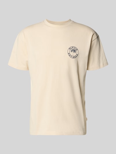 Productfoto, T-Shirt met logo en ronde hals van BLKVIS, zuiver katoen, regular fit, logo, crèmekleurige stof, ruglengte maat M 70 cm