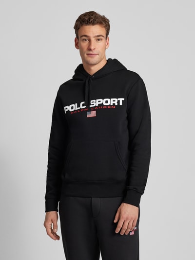 Polo Sport Hoodie met labelprint Zwart - 4