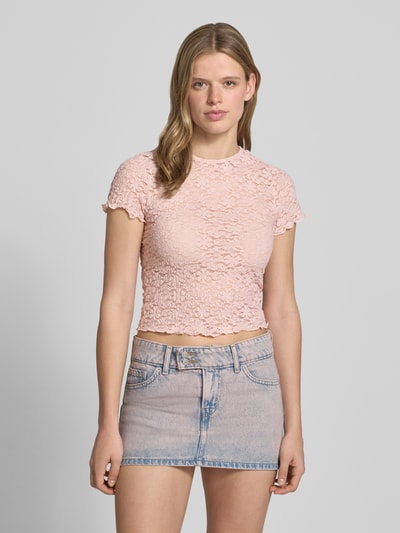 ONLY Slim Fit T-Shirt aus Spitze Modell 'FAITH' Rosa 4