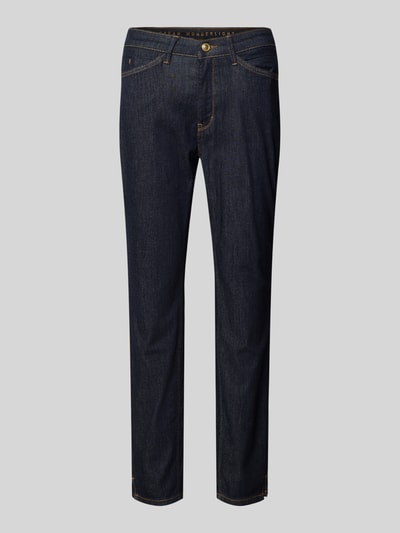 Produktfoto, dunkelblaue Slim Fit Jeans aus Baumwoll-Modal-Mix Modell 'DREAM SUMMER' von MAC mit Kontrastnähten und 5-Pocket-Design