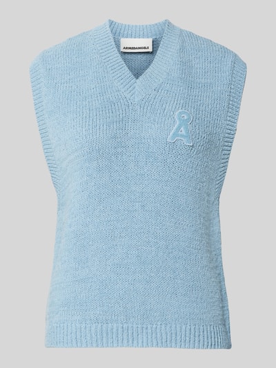 Produktfoto, Regular Fit Pullunder aus reiner Baumwolle Modell 'ICONIC A' von ARMEDANGELS in Hellblau mit grobem Strick und V-Ausschnitt, Damen Pullunder von ARMEDANGELS