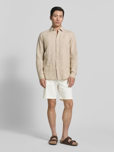 Selected Homme Slim Fit Bermudas aus Baumwoll-Leinen-Mix Modell 'BRODY' Weiss 1