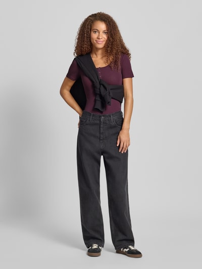 Pieces Slim fit T-shirt van katoenmix, model 'KITTE' Donkerrood - 1