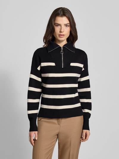 VERO MODA Regular Fit Troyer aus Viskose-Mix Modell 'SABA STRIPE' Black 4