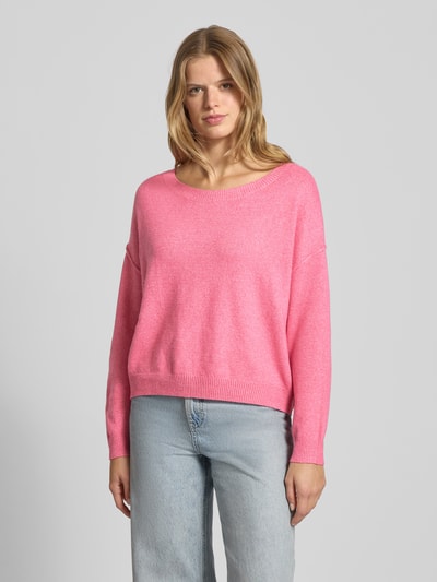 Review Strickpullover mit tiefem U-Boot Ausschnitt Neon Pink Melange 4