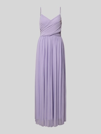 Produktfoto, Abendkleid mit Raffungen Modell 'Cathleen' von GUIDO MARIA KRETSCHMER WOMAN in Flieder, fließender Stoff, Spaghettiträger, Tailliert