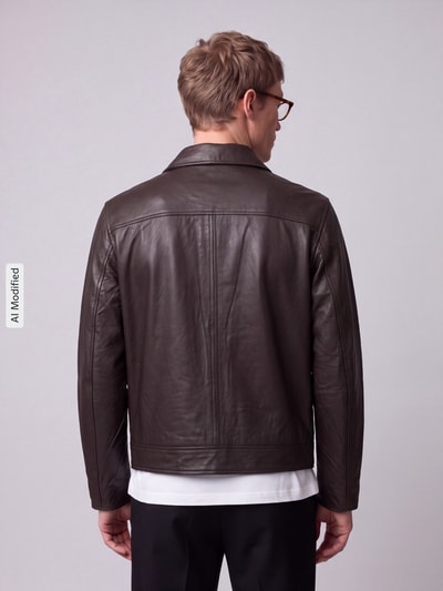 Selected Lederjacke aus Lammnappa mit Umlegekragen Dunkelbraun 5