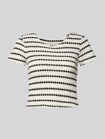 Produktfoto, Slim Fit Crop Top mit Baumwoll-Anteil Modell 'EVA LIFE' von Only in Optik:Allover-Muster, Regular-Fit, Rundhals, Kurzarm, Strick, schwarz-weiß gestreift