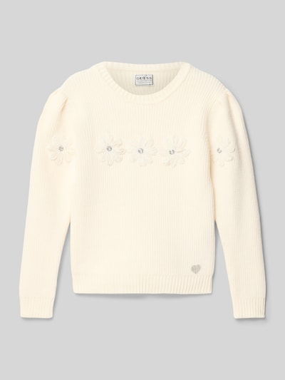 Guess Sweter z dzianiny z obszyciem ozdobnymi kamieniami Écru 1