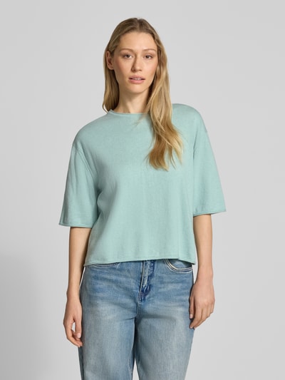 Vrouwenmodel draagt Oversized Pullover uit mix van katoen en kasjmier van Tom Tailor, look: effen, pasvorm: oversized, ronde hals, korte mouw, rolzoom, knitwear, ganzekörperaanzicht van voren