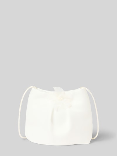 Produktfoto, Handtasche met florale applicatie en parels van Weise, structuurpatroon, schouderriem, wit, 13x12x3 cm, schouderriem 108 cm.