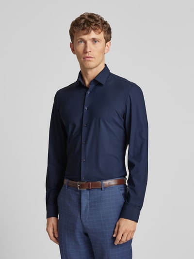 Jake*s Slim Fit Businesshemd aus Uni Struktur Marine 4