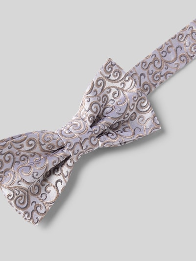 Produktfoto, Fliege und Einstecktuch im Set aus reiner Seide von Prince Bowtie, klassische Form, hellgrau mit filigranem Muster, glatte Textur, verstellbare Kragenweite, für Herren