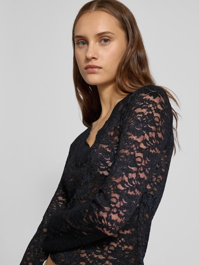 Only Bluzka o kroju slim fit z długim rękawem i efektem koronki model ‘NIKKA’ Czarny 3