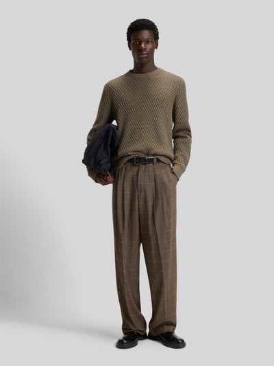 HUGO Regular Fit Strickpullover mit 3D-Strukturmuster Modell 'SYER' Taupe 1