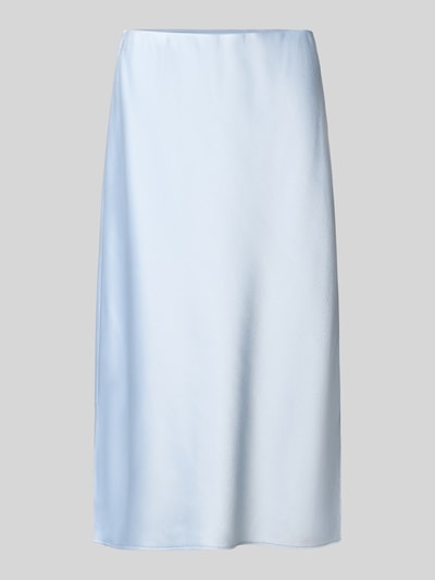 Productfoto, midirok uit satijn met zijsplitten van Calvin Klein Womenswear, recht model, elastische band, lichtblauw, gladde textuur