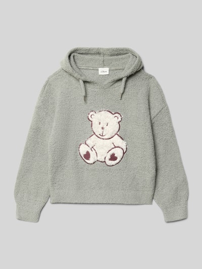 s.Oliver RED LABEL Regular Fit Hoodie mit Bär-Motiv Mittelgrau Melange 1