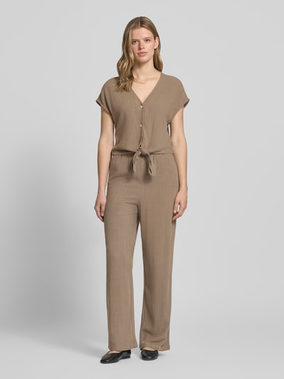 ONLY Regular Fit Blusentop aus Viskose-Leinen-Mix Modell 'SIESTA' Mittelbraun 1