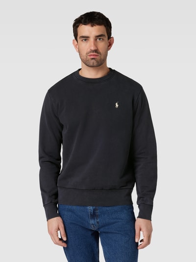 Polo Ralph Lauren Sweatshirt in effen design met labelstitching Zwart - 4