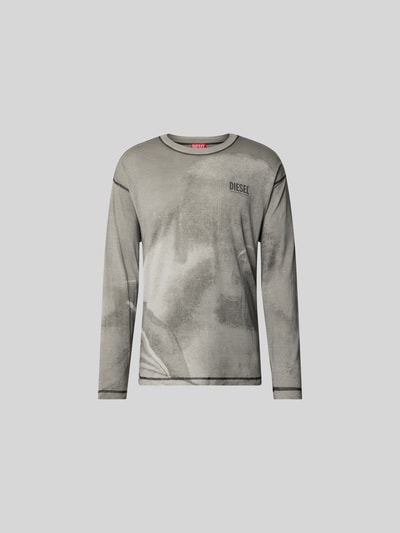 Produktfoto, Regular Fit Longsleeve aus Hanf-Mix von Diesel in Grau mit Used-Look, Label-Print und Rundhalsausschnitt, Herren, Rückenlänge 75 cm, Hanf-Baumwoll-Mix