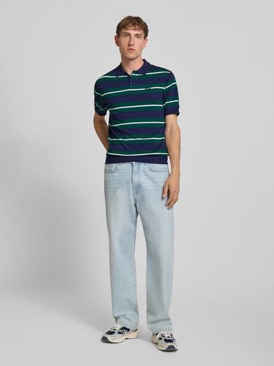 REVIEW slim fit poloshirt van viscosemix Marineblauw - 1